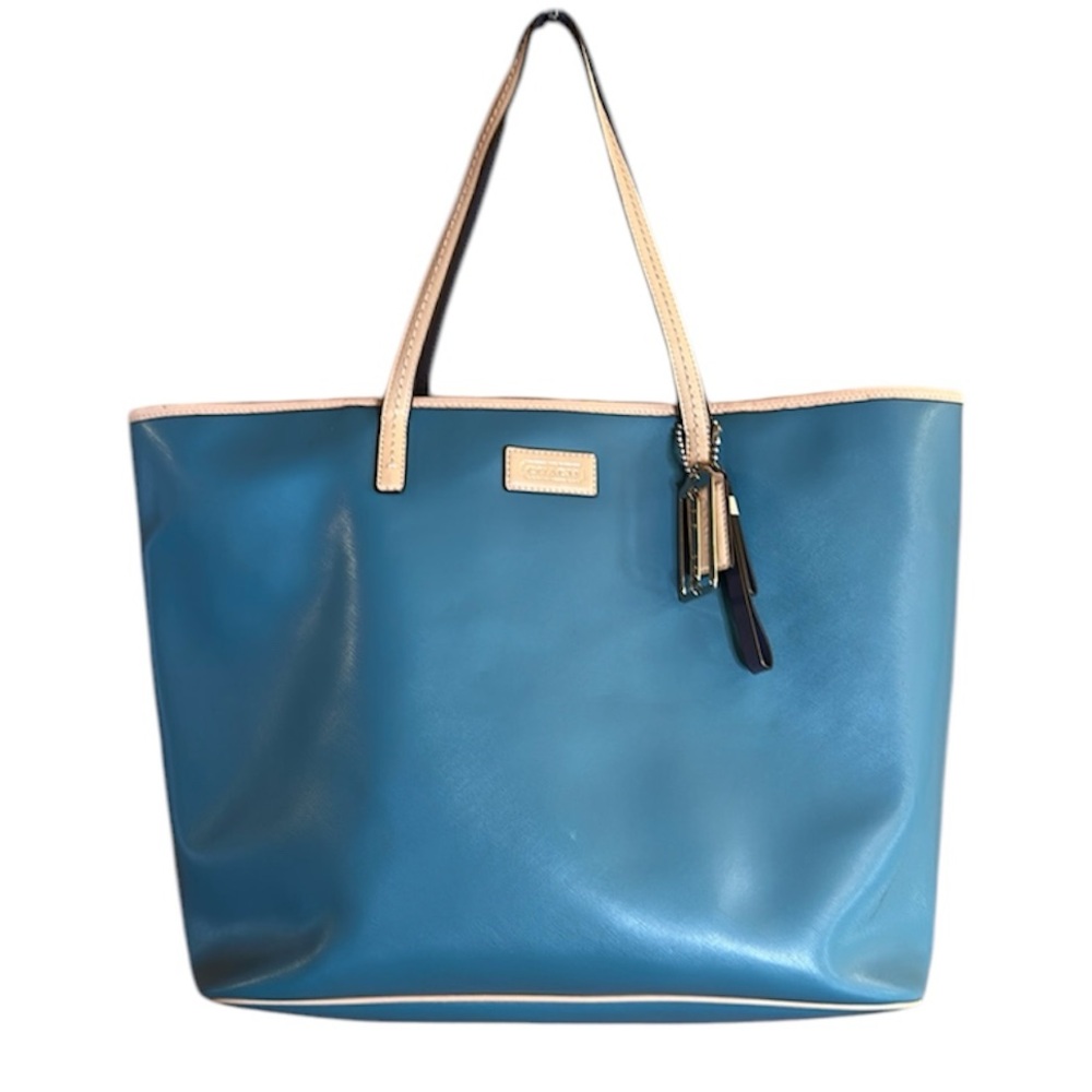 Coach Parker Blue/Green Leather Tote with Original Hangtags
